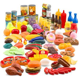 Jaxojoy 122 Piece Pretend Food Set for Kids - Food Toys for Kids Kitchen Set - Pretend Play Kitchen Accessories and Playset for Interactive and Imaginative Activities
