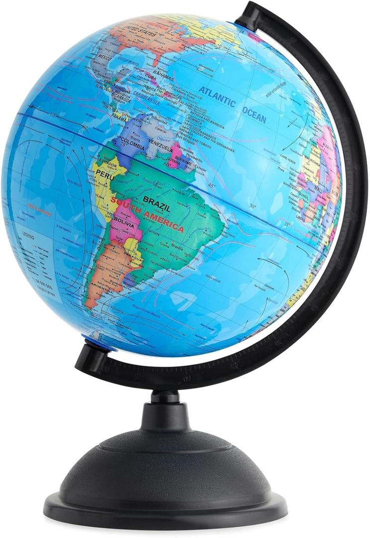 Juvale World Globe for Kids - 8-Inch, Multicolor with Plastic Stand - Educational Desk Globe with World Map for Kids & Classroom Decor (8-inch/3 2/3-ounce)