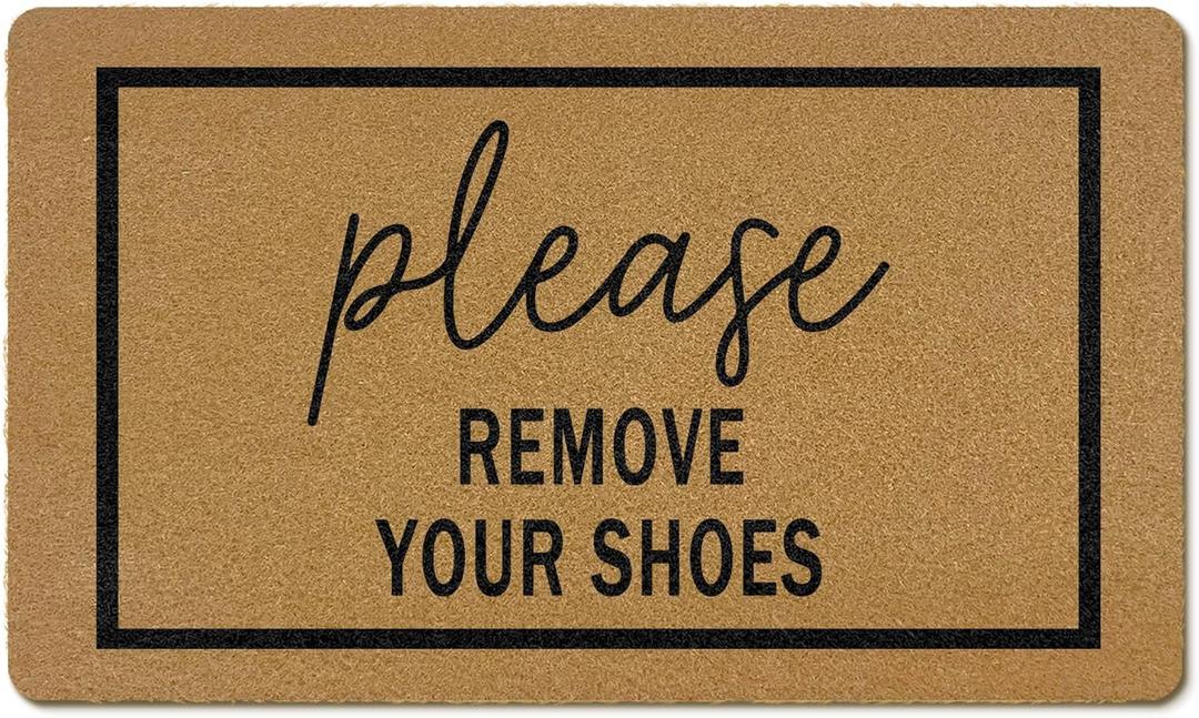 Funny Please Remove Your Shoes Coir Door Mats Outdoor, Shoes Off Front Door Mat Outside Entrance, Funny Doormat Outdoor Indoor Entrance for Home Entryway Decor, 17x30in