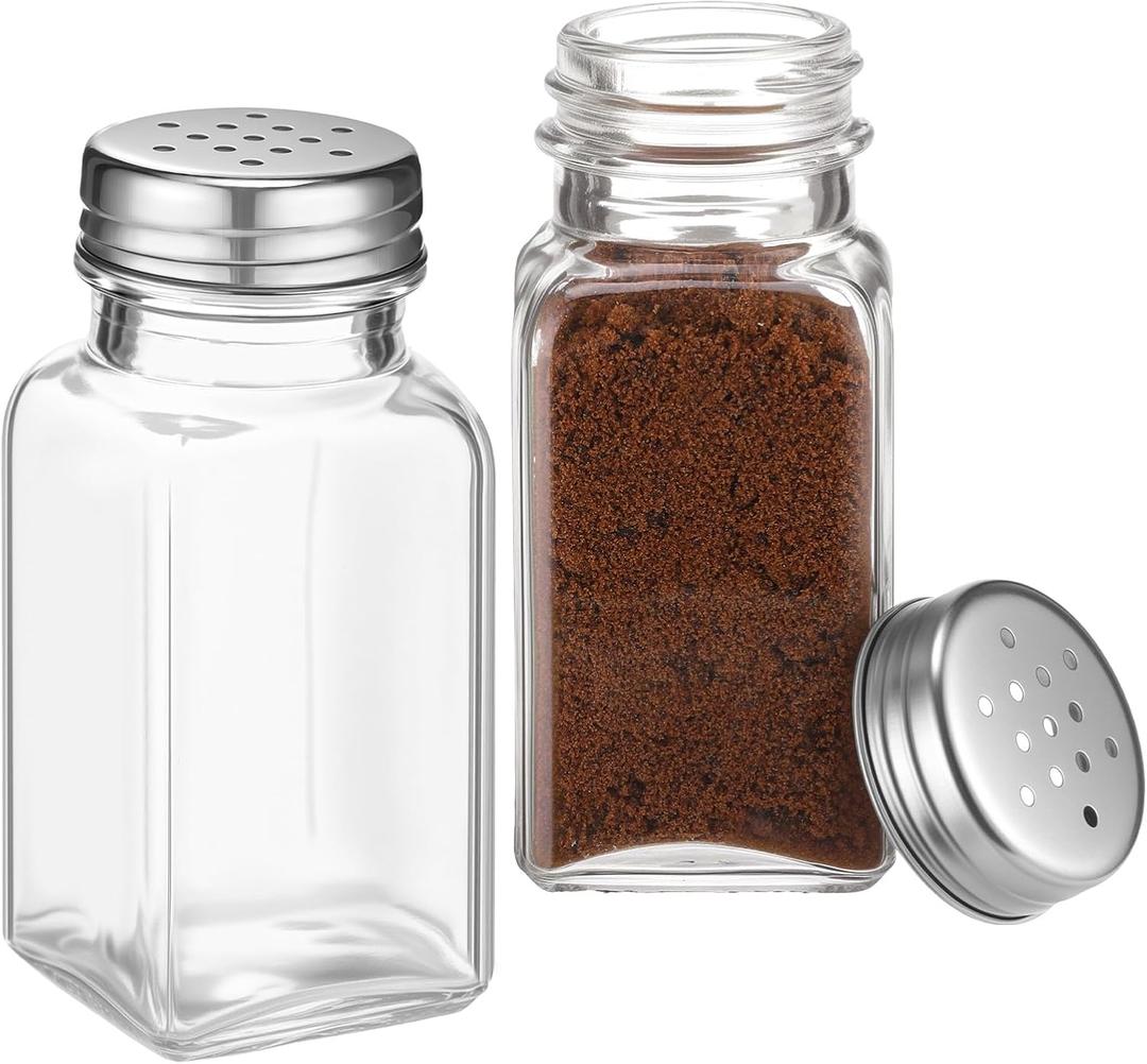 1 Set Retro Salt and Pepper Shakers Set Small Vintage Clear Glass Salt and Pepper Shakers with Stainless Lids for Home Restaurants Kitchens (3.54 x 1.57 Inch,Square Style)