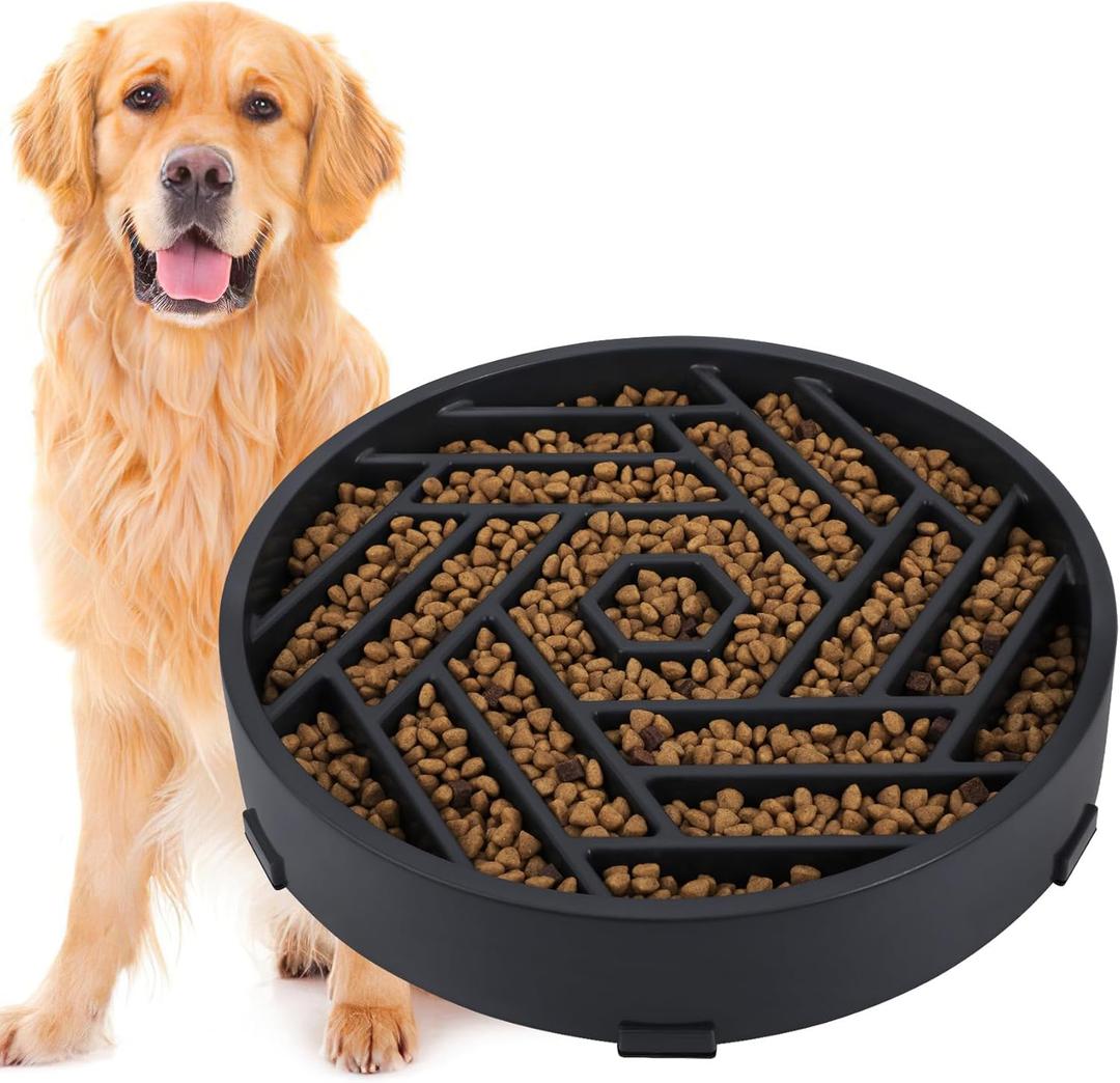 Slow Feeder Dog Bowls Large Medium Breed,Anti-Choking Slow Eating Dog Food Bowl,Non Slip Pet Slower Food Feeding Bowls Large Puzzle Slow Feeder Bloat Stop Maze Dog Dishes,Black