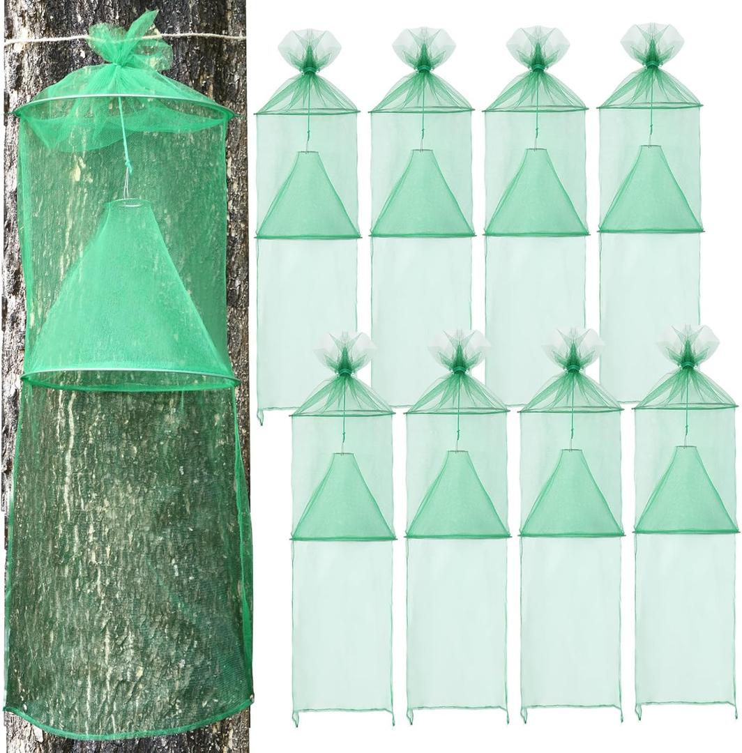 Qualirey 8 Pack Spotted Lanternfly Traps Lantern Fly Killer Mesh Tree Trap with Jute Rope and Nails Effective Way to Catch Lantern Flies and Nymphs (Green)