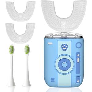Adult Ultrasonic Electric Toothbrush, 360° Oral Cleaning for Stain & Whitening, IPX7 Waterproof Rechargeable, U-Shape Brush Head×3 + Straight Handle Brush Head×2
