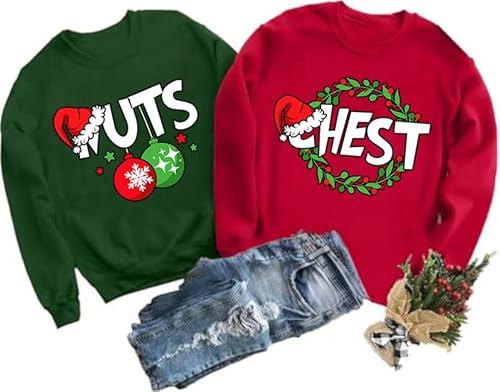 TQUEQRW Christmas Sweatshirts Merry Christmas Sweatshirts for Women Funny Xmas Long Sleeve Shirt Holiday Pullover 1 Out Of 2 (NUTS), Size XL