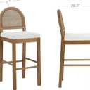 Nathan James Bailey 29 in. Boucle Bar Stool with Back, Bar Height Chair with Natural Woven Rattan Back and Solid Wood Legs, Light Brown