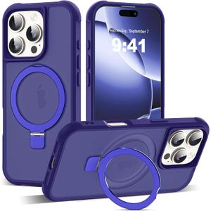 Compatible with iPhone 16 Pro Max Case with Invisible Magnetic O-Ring Stand Military-Grade Translucent Case for iPhone 16 ProMax 6.9" [Compatible with Mag-Safe][Great Grip Feeling], Navy