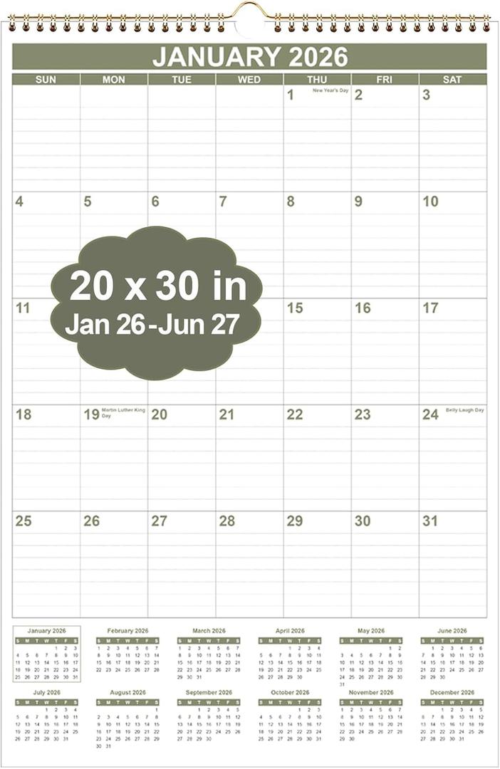 2026 Wall Calendar - Large Calendar 2026-2027 from January 2026 - June 2027, 18 Months Calendar/Planner with Thick Paper, 20" x 30", Vertical, Cyan