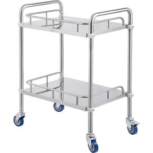 Lesolar Lab Rolling Cart, Stainless Steel Serving Cart 2 Layer Medical Dental Utility Cart with Swivel Wheels Mobile Clinic Cart Laboratory Equipment Metal Rolling Cart for Hospital Restaurant Hotel