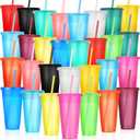 Honeydak 30 Pack Tumbler with Straw and Lid Bulk Cups for Gifts Glitter Plastic Coffee Cups 24-27 oz Reusable Water Bottle Iced Coffee Travel Mug Party Favors for Birthdays Travel (Multicolor)