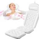 Luxury Full Body Bath Pillow for Bathtub, Bath Pillows for Tub with Mesh Laundry Bag, Cushion for Bathtub Headrest Neck Back Support - 5D Air Mesh & Quick Drying | White 51" x 16"