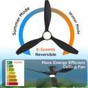 TALOYA 52 Inch Ceiling Fan with Led Light Remote Control Flush Mount Low Profile for Bedroom Farmhouse Patio Outdoor Living Room Kitchen Dining Room,DC Motor,Reversible,Black, 52 Inch-Standard