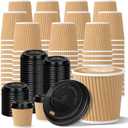 100 4oz Disposable Espresso Cups with Lids Ripple Corrugated Paper Disposable Coffee Cups Cups for Hot Chocolate, Tea, and Cocoa Drinks (Khaki)