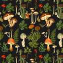 Peel & Stick Mushroom Mural - Black Boho Wallpaper Peel and Stick Waterproof Vinyl for Bathroom & Bedroom Contact Paper (Black, 17.7"x118.11")