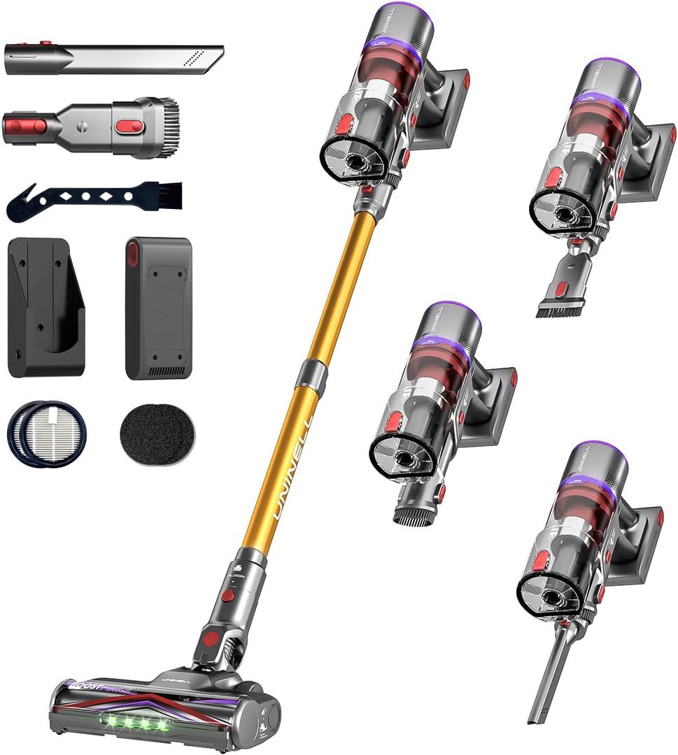 Cordless Vacuum Cleaner, 48Kpa 550W 65Mins Vacuum Cleaners for Home, Vacuum Cleaner with Wall Mount Charging, Anti-Tangle Stick Vacuum Self-Standing, Vacuum Cordless Rechargeable for Pet Hair/Carpet (Gold)