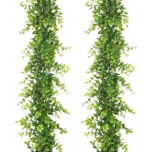 Dolicer Eucalyptus Garland 2 Pack - 12FT Faux Greenery, Fake Hanging Garlands Wedding Backdrop Arch Wall Table Party Decor (Green)