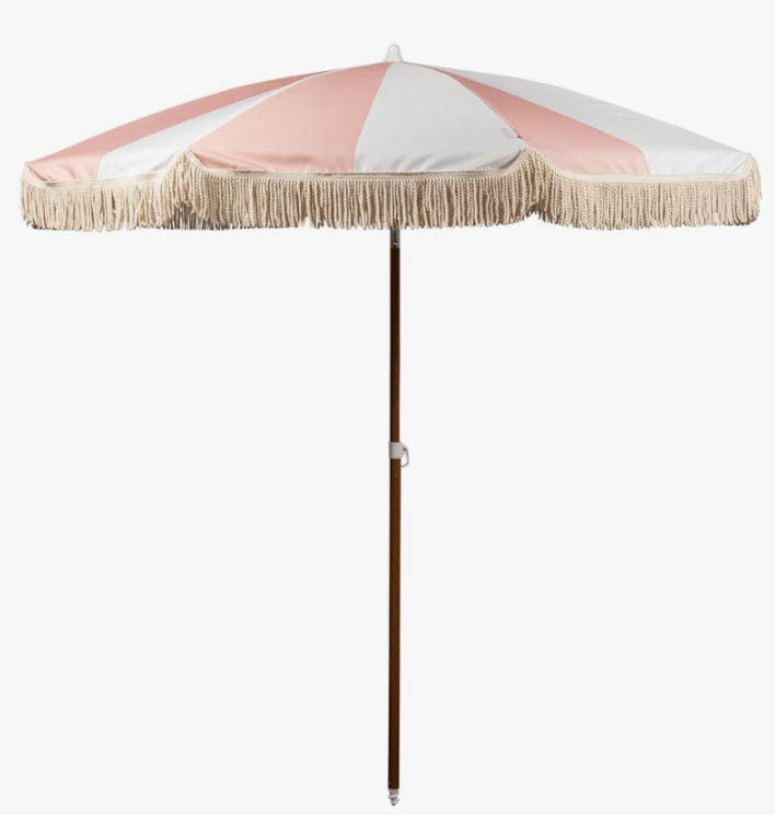BEACH STATE Summerland 6.5 Feet Beach Umbrella with Fringe - Patio Umbrella - Outdoor Umbrella - UV50+ Sun Protection