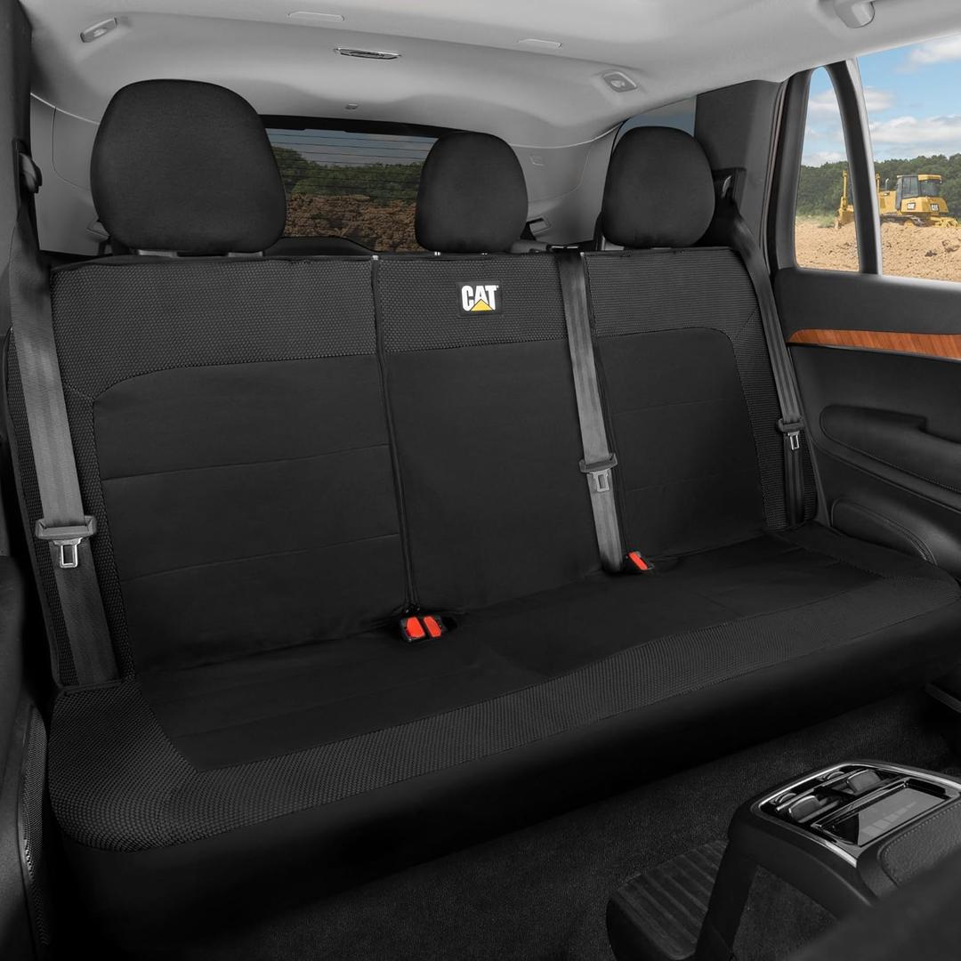 Cat MeshFlex Black Rear Seat Cover for Car Durable Canvas & Mesh Design 60/40 Split Bench Protector for Cars, Trucks & SUVs Back Seat Cover for Rear Bench Interior Car Accessory