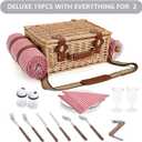 Picnic Basket with Blanket and Wine Pouch for 2, Wicker Picnic Set with Insulated Liner Cooler Bag Hamper for Camping,Wedding - Red Gingham