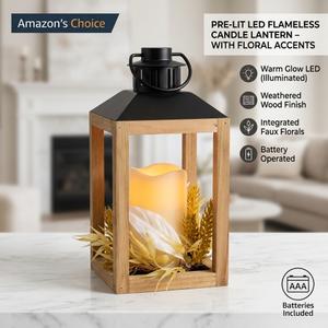 Decorative Farmhouse-Style Wooden Lantern Containing Flowers