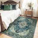 Area Rugs 4'x6' Washable Non-Slip, Floral Vintage Distress Print Pattern Medallion Carpet for Living Room Bedroom Dining Room, Dark Blue Vintage
