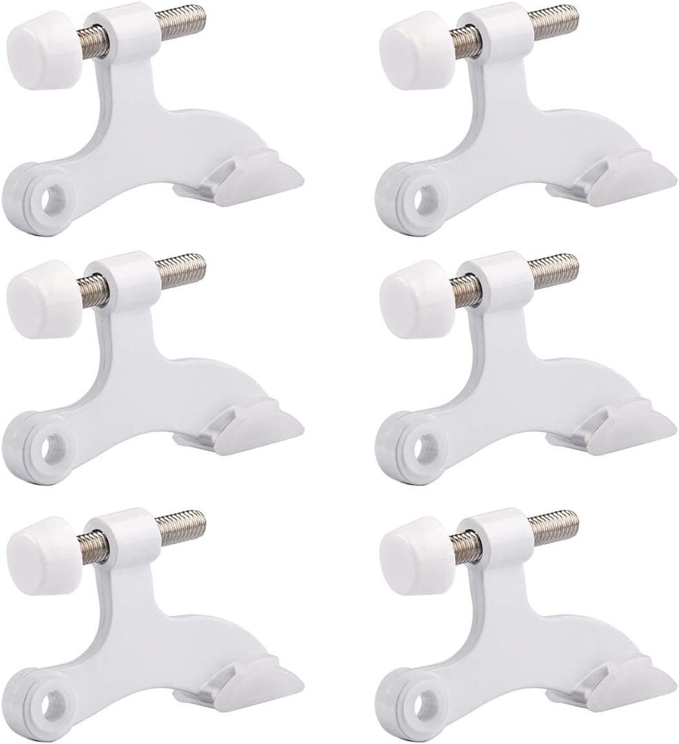 HOMOTEK 6 Pack Hinge Pin White Door Stopper,Adjustable Deluxe Heavy Duty Door Stopper 2-1/2"x1-3/4,with White Rubber Bumper Tips