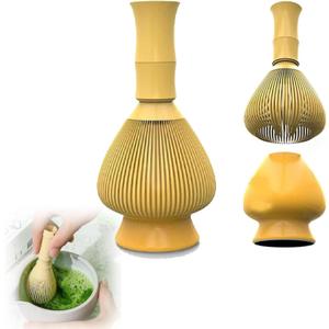 Silicone Matcha Whisk, Resin Matcha Whisk Chasen Brush Tools for Matcha Green Tea Powder, Reusable Food Grade Matcha Whisk Set,Matcha Brush with Whisk Holder(Yellow)