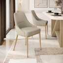 Set of 2 Armless Dining Chairs, Taupe Faux Leather Chairs with Metal Legs in Wood Grain Finish, Upholstered Seat & Back, Modern Stone-Color PU Leather Chair for Dining Room or Living Room