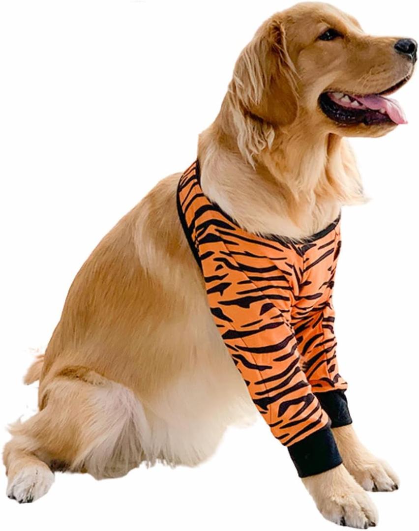 Dog Elbow Protector, Long Sleeve Dog Joint Recovery Sleeve for Prevent Licking Wound, Dog Elbow Sleeves Long with Mesh Pad for Dogs (Tiger,L) (L-Length 9'' Girth<8.2'')