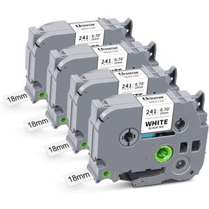 4-Pack TZe-241 TZ Tape 18mm 0.7 Inch Laminated White Compatible for Brother P Touch TZe-241 TZ-241 TZe241 Label Tape Use for Ptouch PT-D400 D410 D600 D610BT Label Maker 3/4 Inch, Black on White