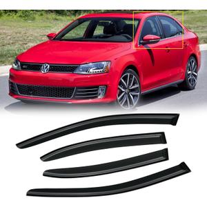 Window Visors for Volkswagen (VW) Jetta 2011-2018, Rain Guards Shields Vent Deflector Shade Wind Dark Smoke 2012 2013 2014 2015 2016 2017 12 13 14 15 16 17 18, Tape-On,4 PCS