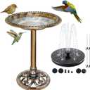 Bird Bath for Outside, Large 28 inch Tall Birdbaths for Outdoors with Solar Water Fountain, Plastic Retro Copper Bird Baths Bowl for Outdoor Garden Lawn Yard Patio Hotel Landscape Decor - Wide 20