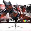 Gawfolk 27" Curved Gaming Monitor, 180Hz/200Hz FHD 1920x1080 1800R Immersive VA Panel, 1ms Response Time, FreeSync, Built-in Speakers, HDMI, VESA Mountable, White