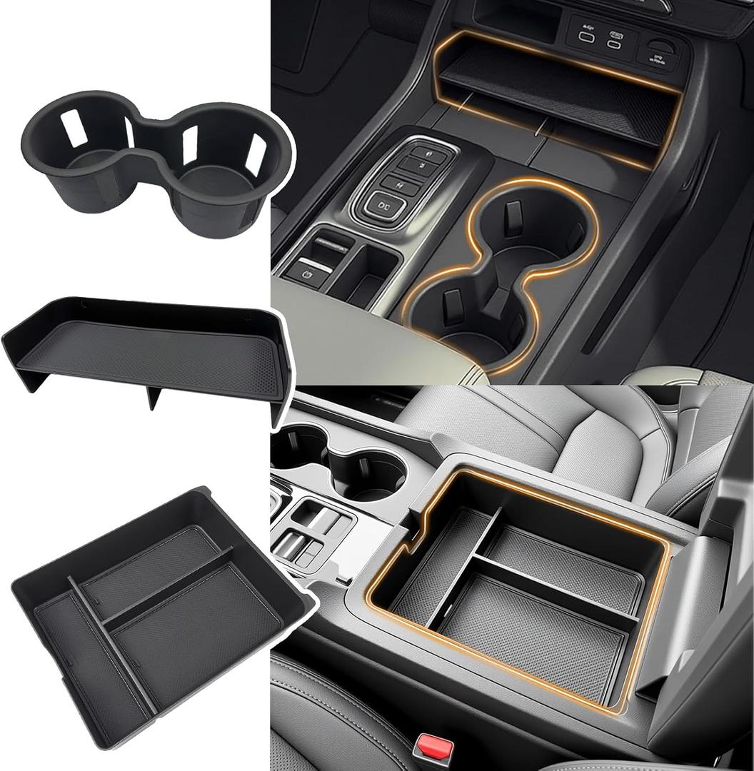 Center Console 3PCS Organizer Compatible with 2023-2026 Honda Pilot&2026 Honda Passport Cupholder Storage Box Cup Holder for Pilot Passport Accessories