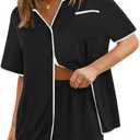 Ekouaer Pajamas Set for Women Short Sleeve Casual Sleepwear Button Down Pj Sets Shorts Soft Loungewear for Summer,S-XXL (Black, M)