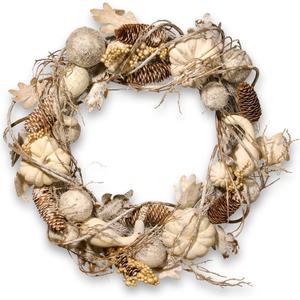 National Tree Company Artificial Autumn Wreath, White, Decorated with Pumpkins, Gourds, Pinecones, Berry Clusters, Ball Ornaments, Oak Leaves, Autumn Collection, 20 in
