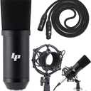LyxPro Condenser Microphone for Studio, Vocals, Instruments, Podcasting and Professional Recordings with Shockmount, XLR Cable - Matte Black