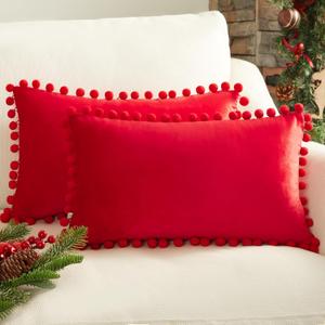 Top Finel Lumbar Pillow Covers 12x20 Set of 2 Red Decorative Pillowcases Soft Velvet Throw Pillow Covers Couch Pillow Cover Day Cute Cushion Pillow Cases