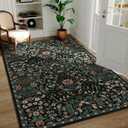 4x6 Black Floral Boho Area Rug,Low-Pile Stain Resistant Non-Slip Machine Washable Carpet for Living Room,Bedroom, Kitchen,Entryway,Dining Room, Nursery,4' x 6' (Rectangular), Black