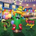 7ft Cinco De Mayo Carnival Inflatable Decoration, Cactus Inflatable Decoration for Mexican Carnival, Built-in LED Light, Suitable for Outdoor Garden Lawn, Yard Queue Carnival