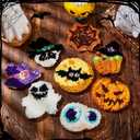 Preboun 8 Pcs Halloween Punch Needle Coaster Kit, Easy DIY Embroidery Halloween Punch Needle Kit for Beginners Adults, Includes Adhesive Felt, Yarns Hoop Tools Instruction