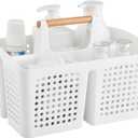 Portable Shower Caddy Basket with Compartments, Plastic Divided Cleaning Caddy Organizer Storage Tote with Handle for Bathroom, College, Dorm Room Essentials, White