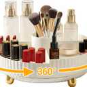 Rotating Makeup Organizer with Brush Holder Spinning Tray for Cosmetics, Skincare, Perfume Bathroom Vanity Storage, White