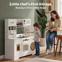 Play Kitchen with Coffee Maker – Pretend Kitchen Set with Lights and Sounds, 35.24 x 11.61 x 36.81 inches, White and Gold