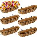 Tessco for you 6 Pieces Railing Planter Boxes, 24 Inches Window Box Planters with Coco Liner and Adjustable Brackets for Deck Porch Fence Patio Balcony Gardening Outdoor Plants