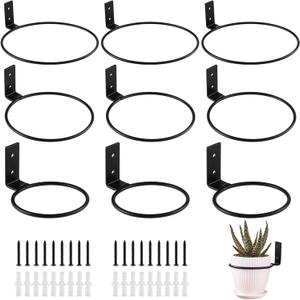 9-Pack 4/6/8 Inch Flower Pot Holder Ring Wall Mounted Metal Flower Pot Hangers Wall Hanger Bracket Rings Black Planter Bracket for Home, Garden, Indoor Outdoor Pots