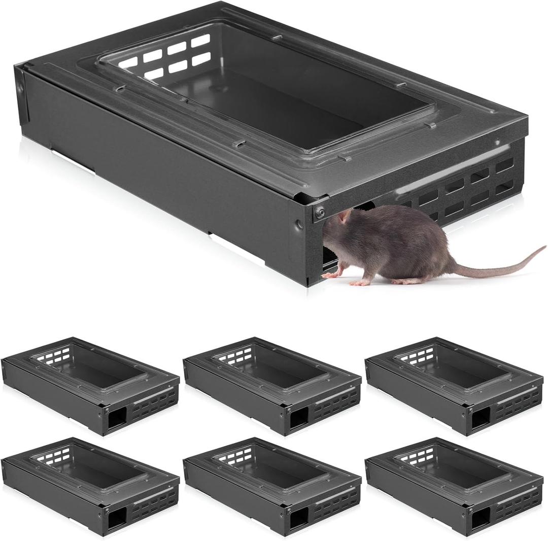 Qualirey 6 Pack Multi Catch Mice Trap Clear Top Humanized Mouse Trap Rodent for Indoor Outdoor Rat Control Pet and Security (6.3 Inch,Black)