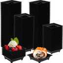 200 Pcs Mini Appetizer Plates Bulk 1 oz 2.4 Inch Square Plastic Dessert Plates Disposable Appetizer Tray for Wedding Shower Valentine's Salad Cake Afternoon Tea Birthday Party (Black)