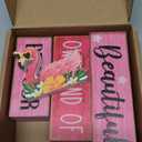 Lineshading 4 Pcs Summer Table Decor Wooden Pink Flamingo Tropical Tiered Tray Decor Pink Summer Centerpieces Rustic Wood Flamingo Block Signs for Home Kitchen Office Decorations
