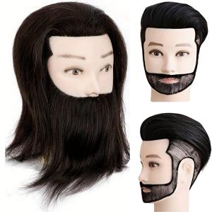 Mannequin Head Human Hair, Cosmetology Students Training Doll Head for Hair Styling & Barber Mannequin Head Male for Practice Hair Cutting or Trim Beard