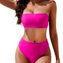 Women's High Waisted Bikini Swimsuit Two Piece Strapless Bandeau Cheeky Bathing Suits (Medium)